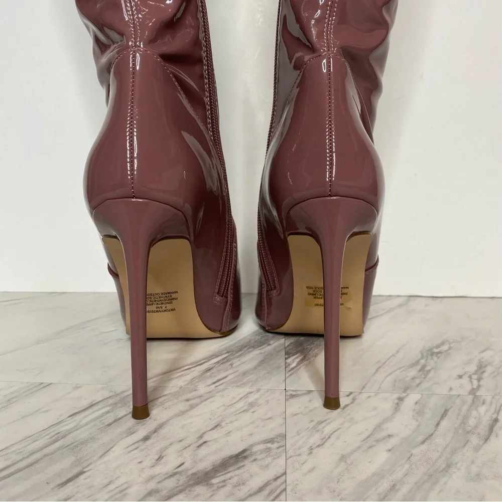 Steve Madden Viktory Pink Patent Faux Leather Over The Knee Boot 7 1/2